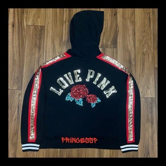 PINK VS 2017 FASHION SHOW BLING ROSES HOODIE AND JOGGERS SET - Picture 2 of 11